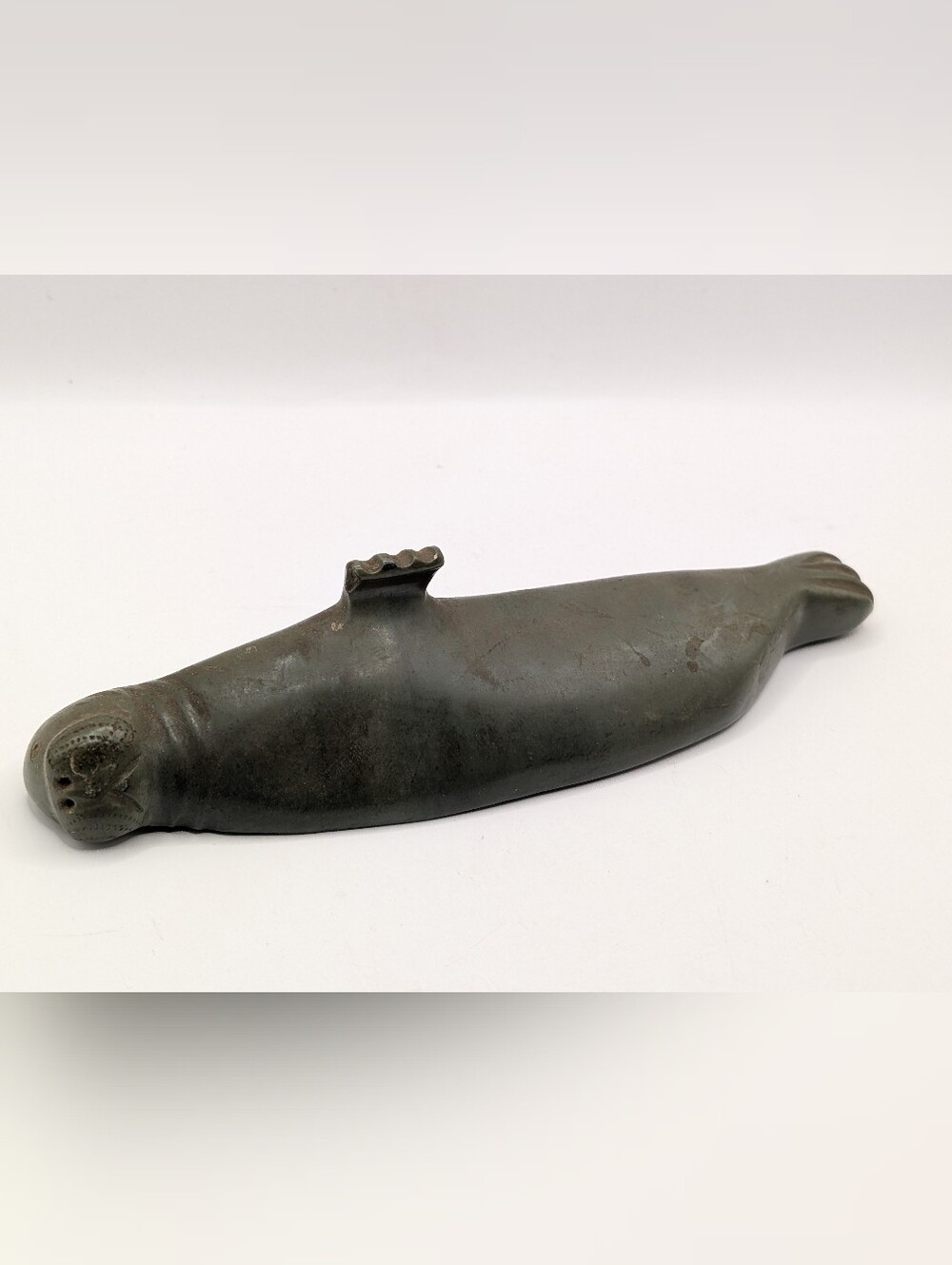 Vintage 8" Carved Inuit Serpentine Stone Seal Walrus Figure Figurine Sculpture